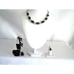 Black 3 pc rhinestone necklace set,MOB prom party formal evening necklace set